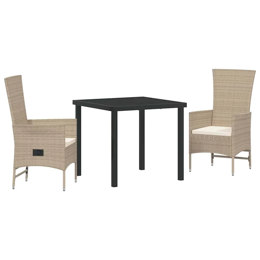 Ensemble de salle à manger pour jardin 3 pcs Beige polyrotin - 2