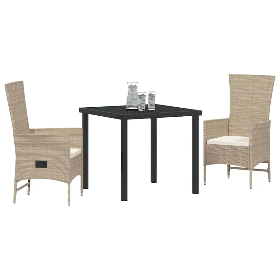 Ensemble de salle à manger pour jardin 3 pcs Beige polyrotin - 3