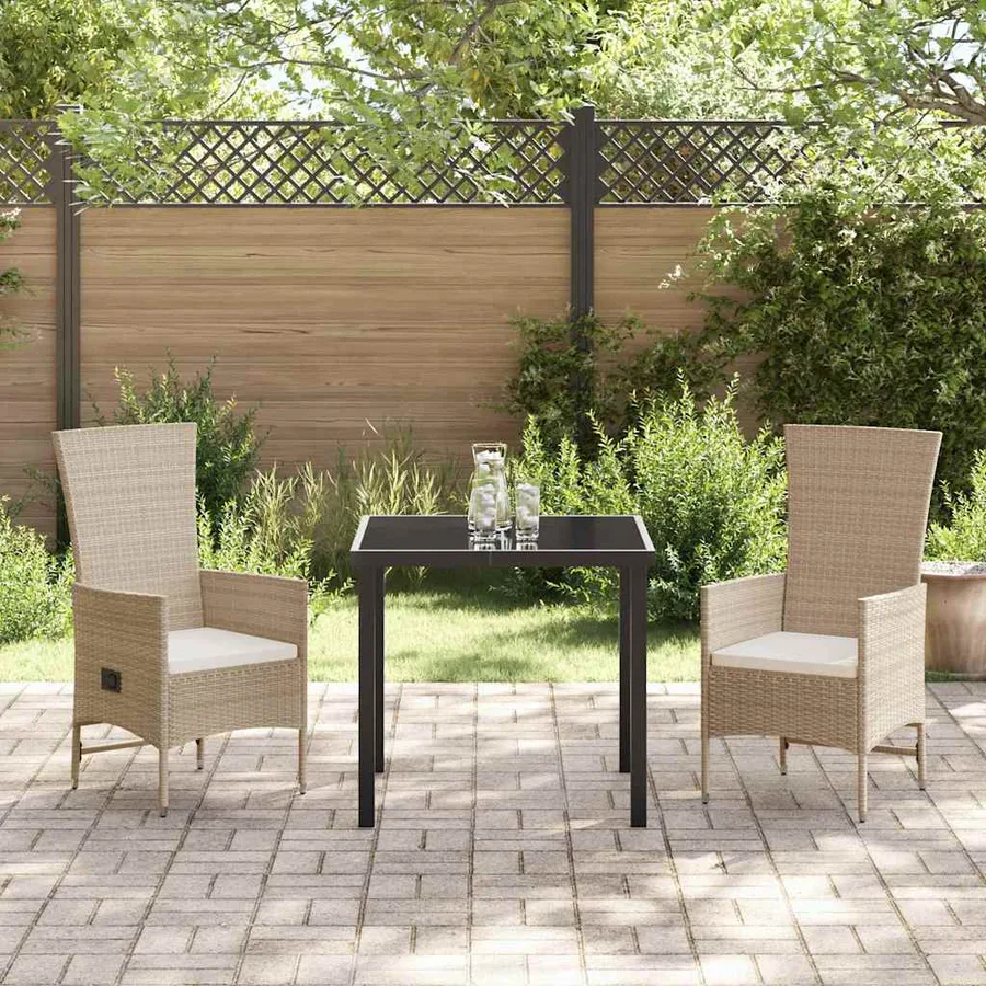 Ensemble de salle à manger pour jardin 3 pcs Beige polyrotin - 4