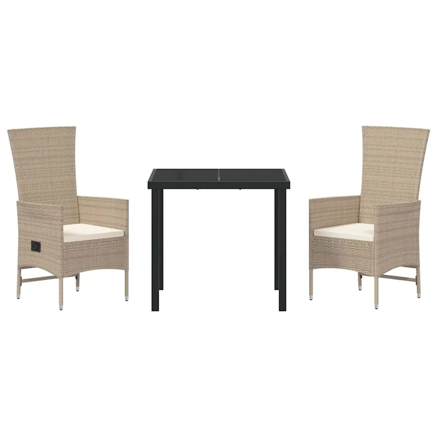 Ensemble de salle à manger pour jardin 3 pcs Beige polyrotin - 7