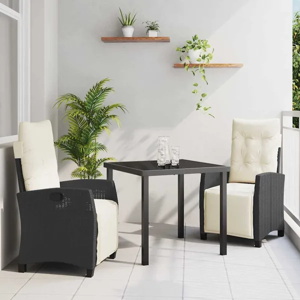 Ensemble de salle à manger pour jardin 3 pcs Noir polyrotin