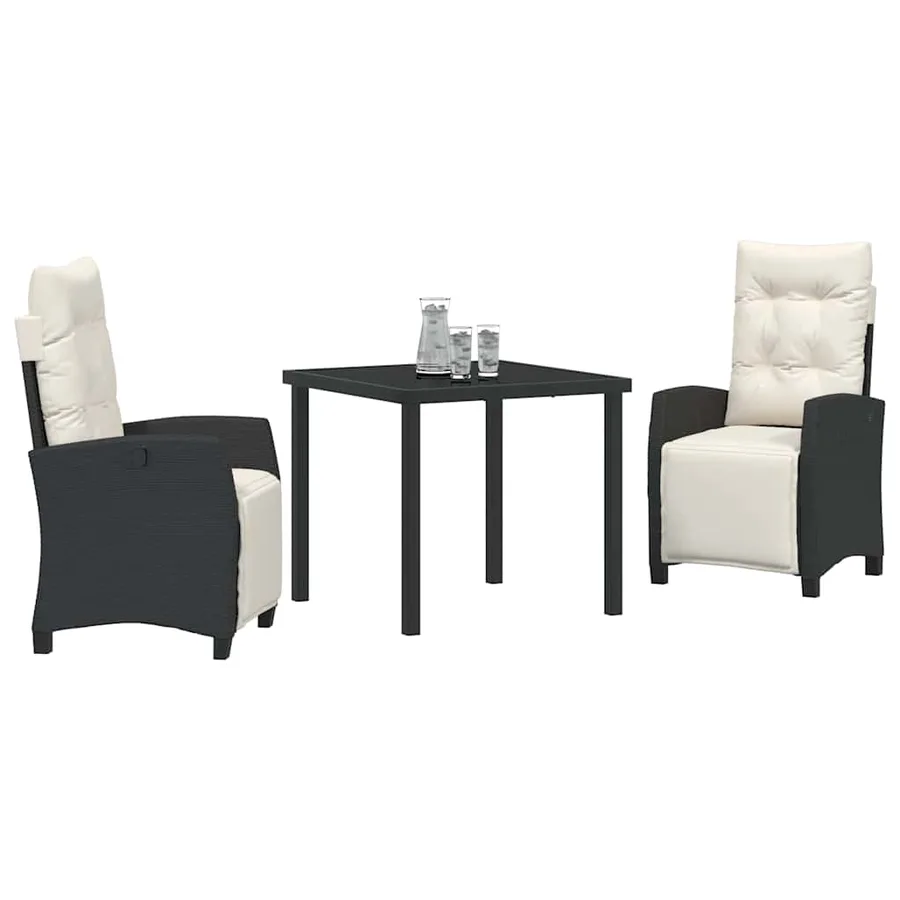 Ensemble de salle à manger pour jardin 3 pcs Noir polyrotin - 3
