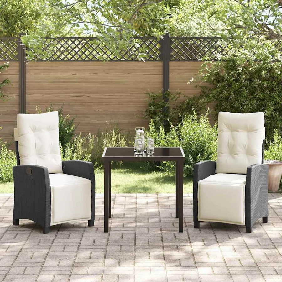 Ensemble de salle à manger pour jardin 3 pcs Noir polyrotin - 4