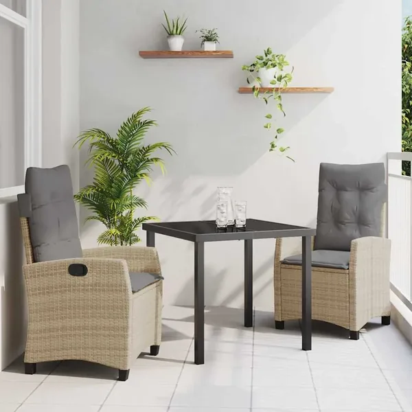 Ensemble de salle à manger pour jardin 3 pcs Beige polyrotin