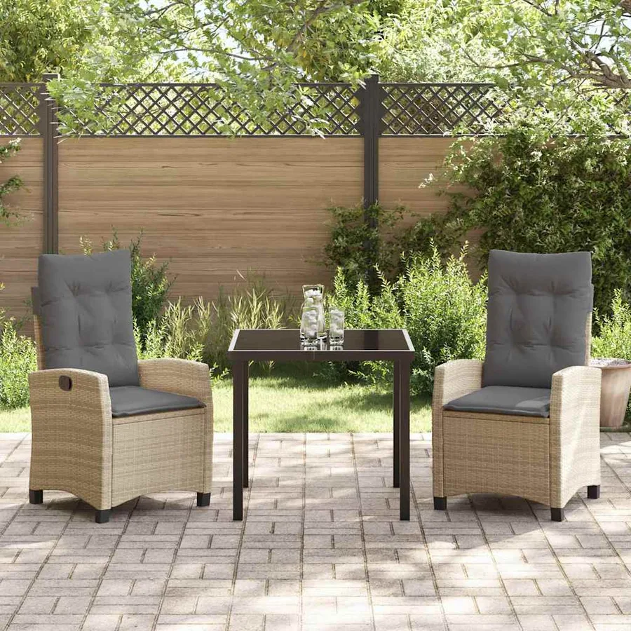 Ensemble de salle à manger pour jardin 3 pcs Beige polyrotin - 3