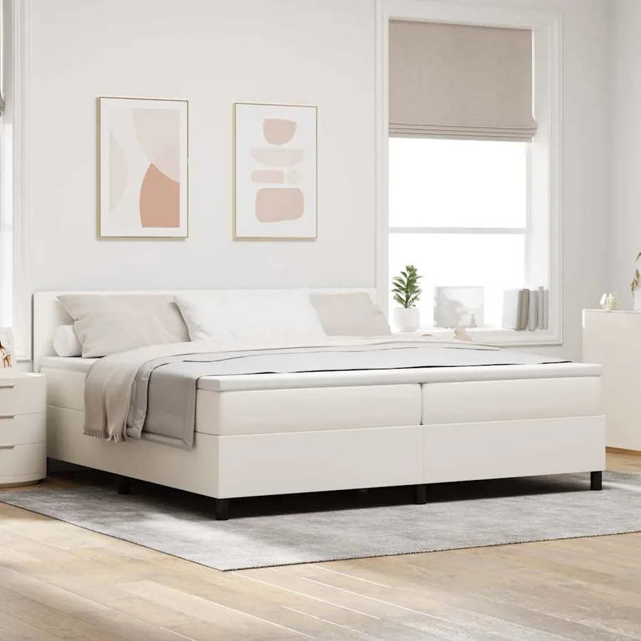 Lit à ressort LED avec tête de lit Crème et Blanc 200 x 200 cm