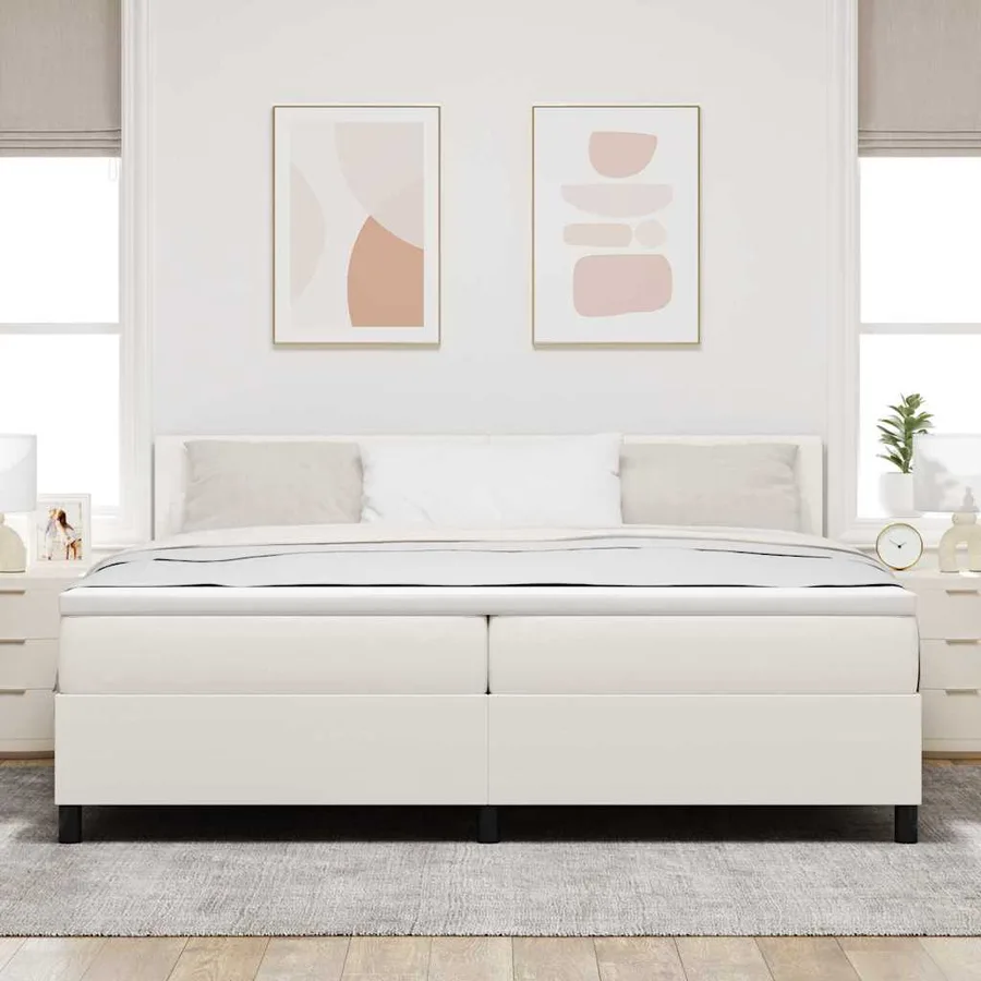 Lit à ressort LED avec tête de lit Crème et Blanc 200 x 200 cm - 4