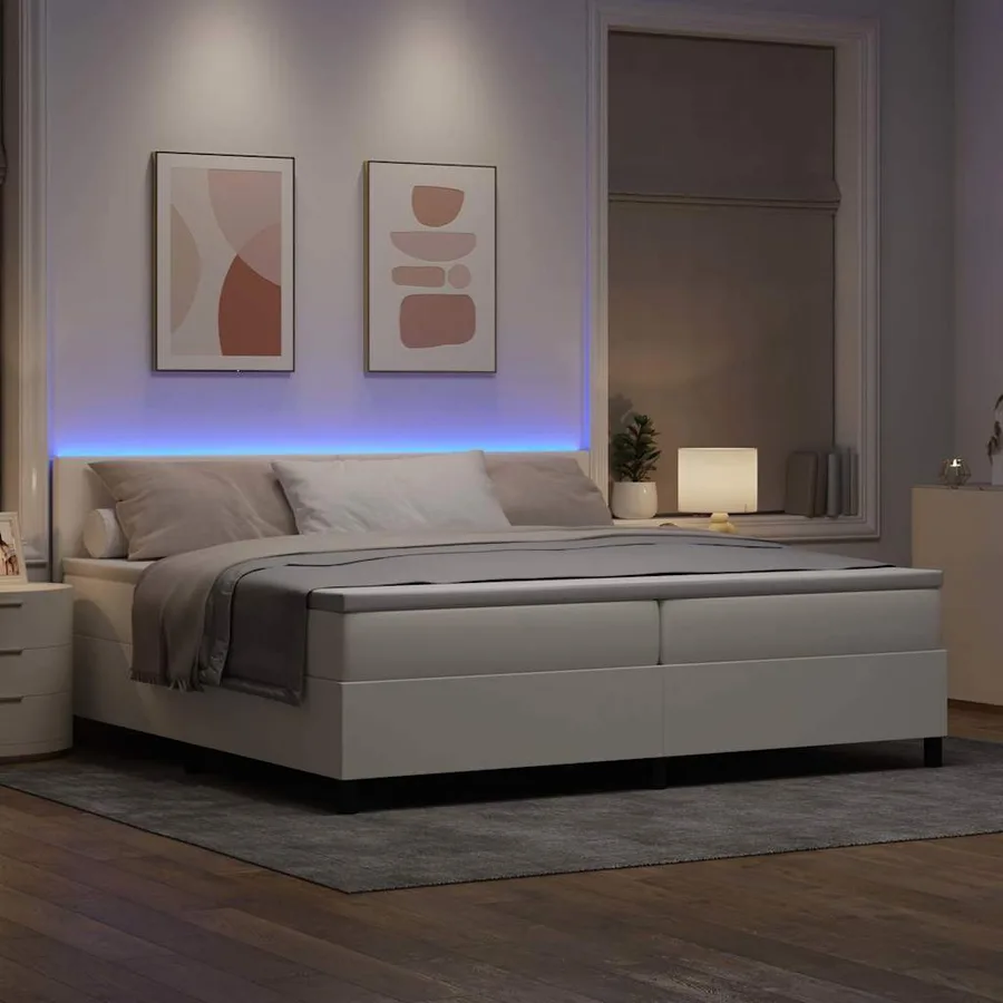 Lit à ressort LED avec tête de lit Crème et Blanc 200 x 200 cm - 5