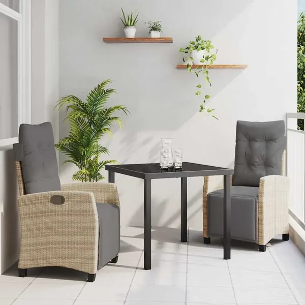 Ensemble de salle à manger pour jardin 3 pcs Beige polyrotin