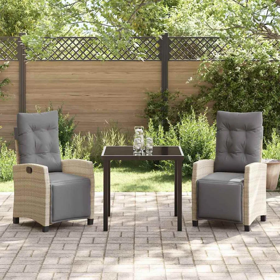Ensemble de salle à manger pour jardin 3 pcs Beige polyrotin - 4