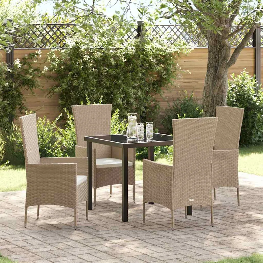 Ensemble de salle à manger pour jardin 5 pcs Beige polyrotin