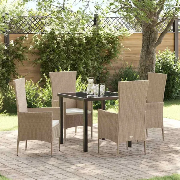 Ensemble de salle à manger pour jardin 5 pcs Beige polyrotin