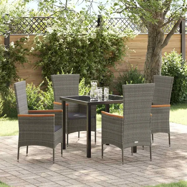 Ensemble de salle à manger pour jardin avec coussin 5 pcs Gris