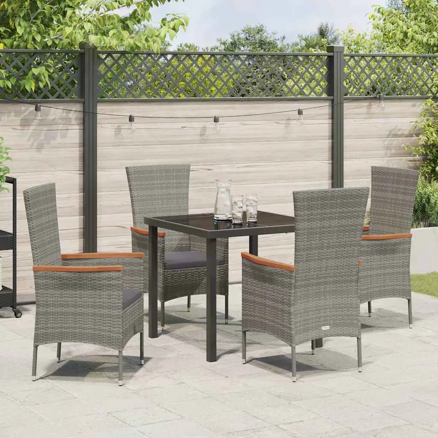 Ensemble de salle à manger pour jardin avec coussin 5 pcs Gris - 4