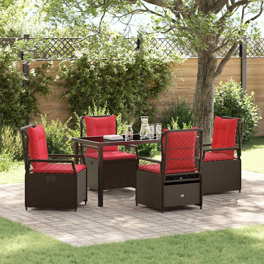 Ensemble de salle à manger pour jardin 5 pcs Marron polyrotin