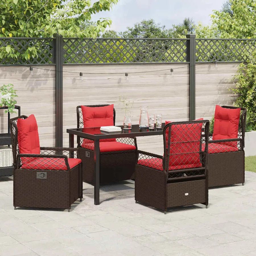 Ensemble de salle à manger pour jardin 5 pcs Marron polyrotin - 4