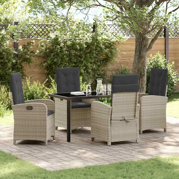 Ensemble de salle à manger pour jardin 5 pcs Gris clair