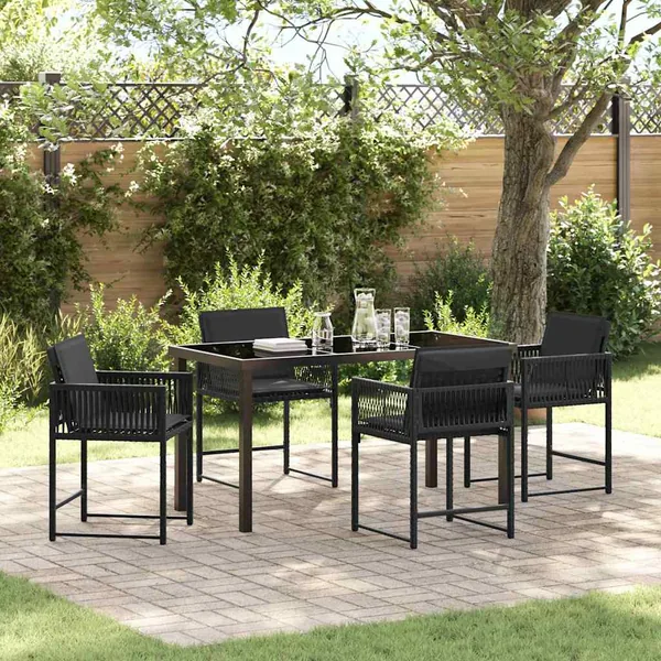Ensemble de salle à manger pour jardin 5 pcs Noir polyrotin