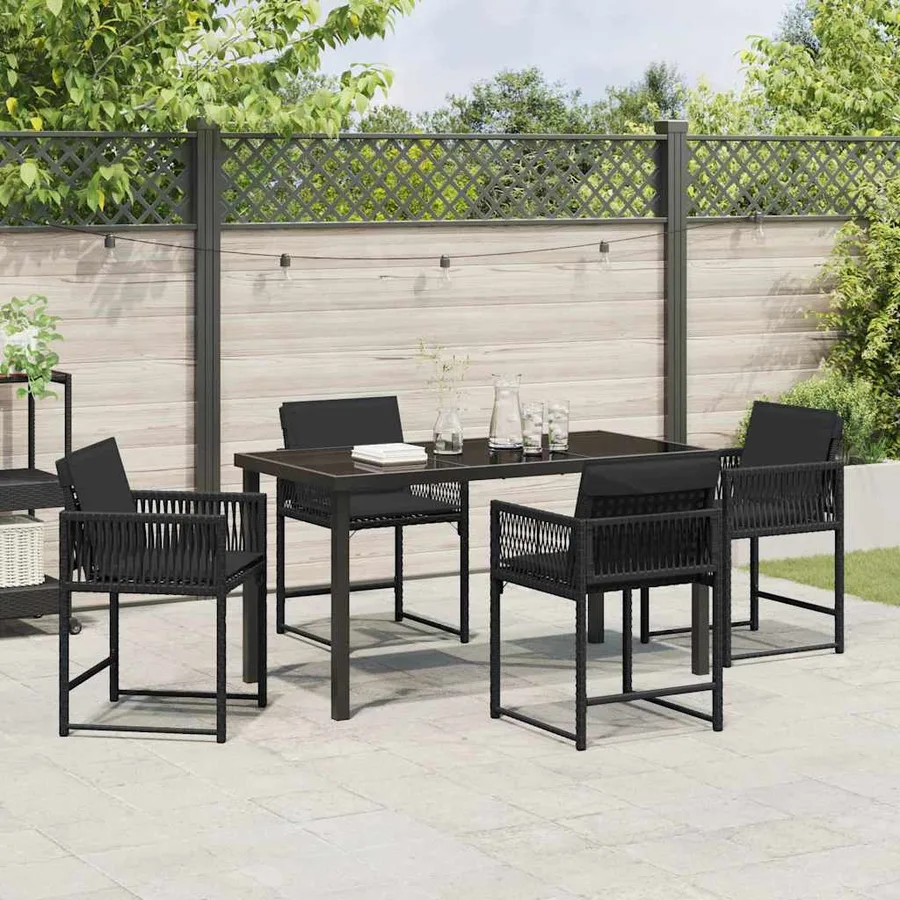 Ensemble de salle à manger pour jardin 5 pcs Noir polyrotin - 4