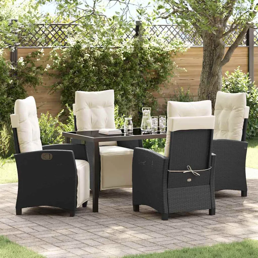 Ensemble de salle à manger pour jardin 5 pcs Noir polyrotin