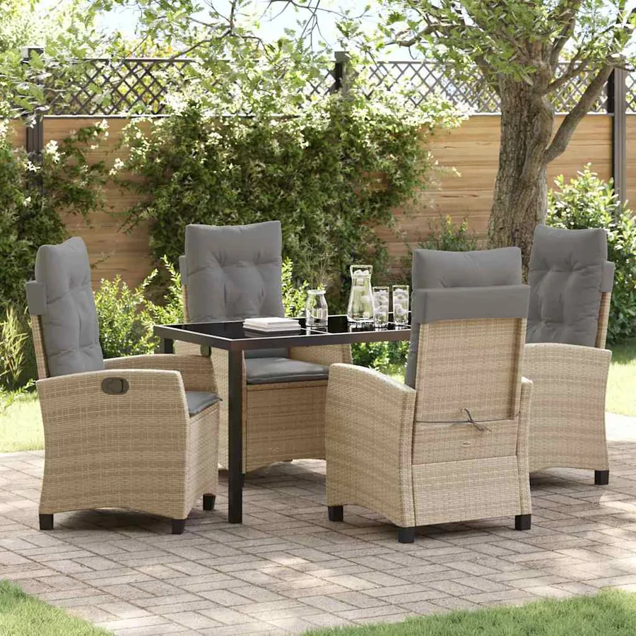 Ensemble de salle à manger pour jardin 5 pcs Beige polyrotin