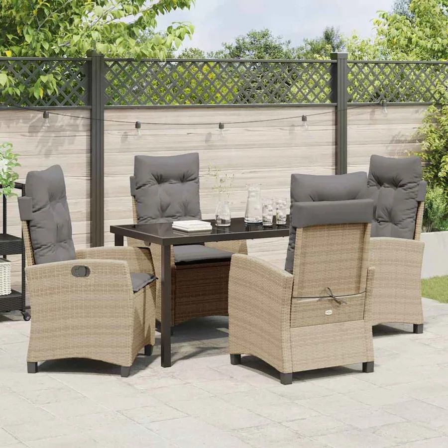 Ensemble de salle à manger pour jardin 5 pcs Beige polyrotin - 4