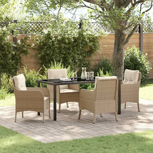 Ensemble de salle à manger pour jardin 5 pcs Beige polyrotin