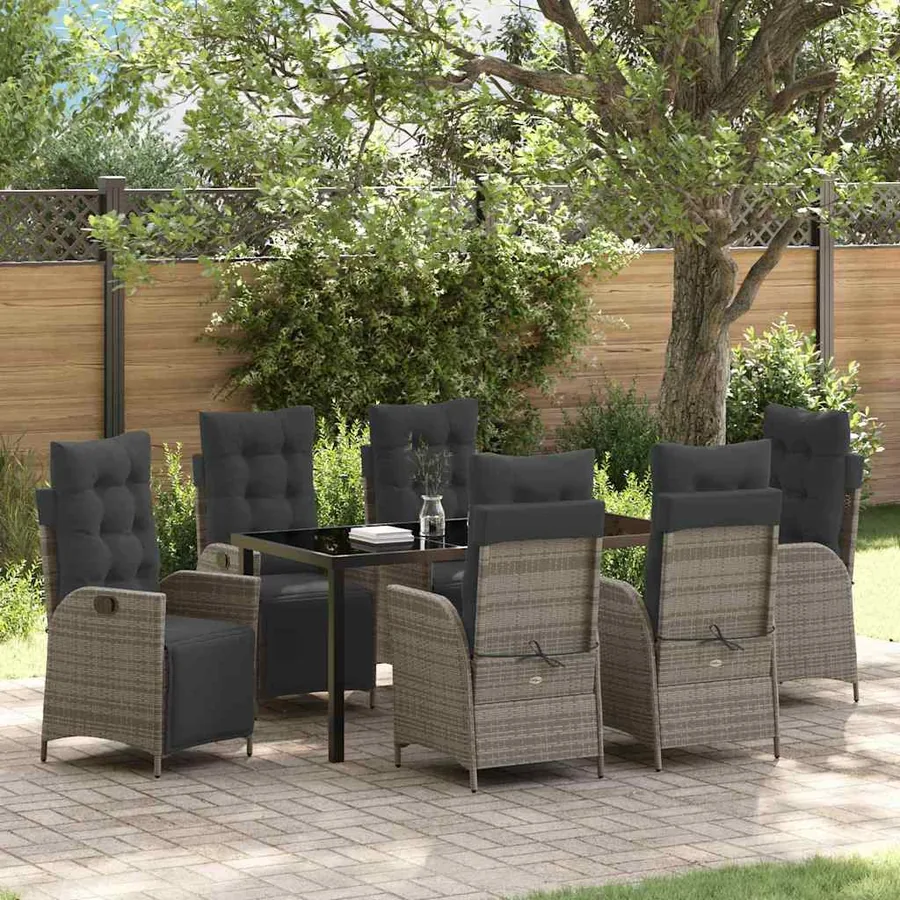 Ensemble de salle à manger pour jardin 7 pcs Gris polyrotin