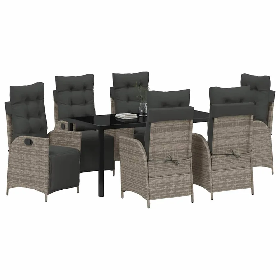 Ensemble de salle à manger pour jardin 7 pcs Gris polyrotin - 3