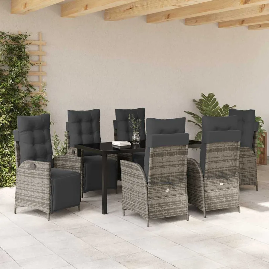 Ensemble de salle à manger pour jardin 7 pcs Gris polyrotin - 4