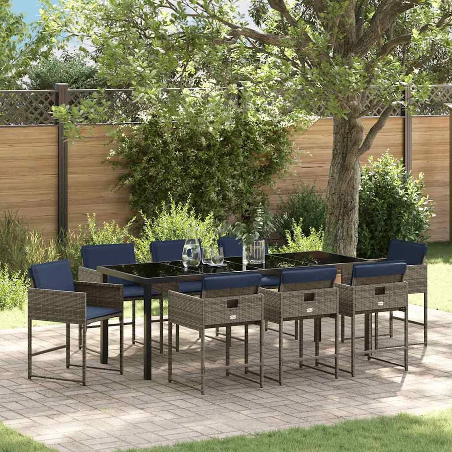 Ensemble de salle à manger pour jardin 9 pcs Gris polyrotin