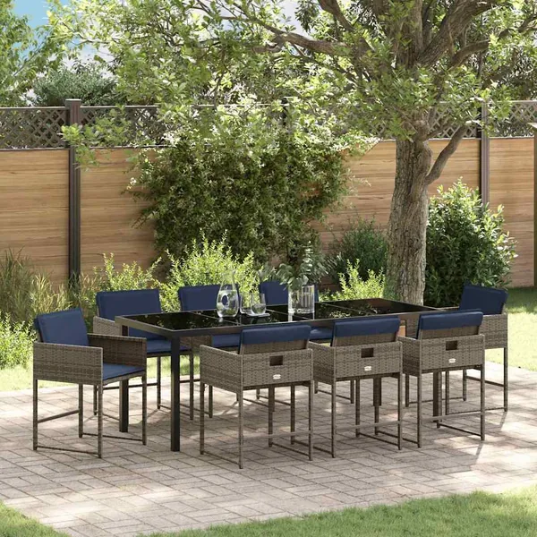 Ensemble de salle à manger pour jardin 9 pcs Gris polyrotin