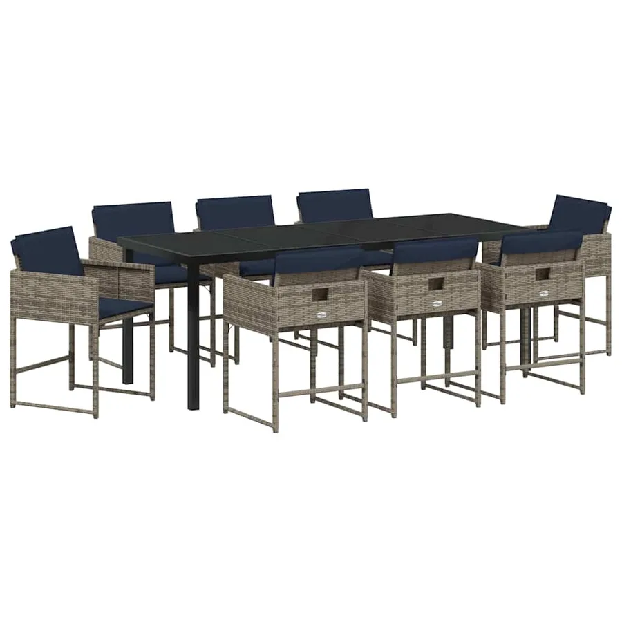 Ensemble de salle à manger pour jardin 9 pcs Gris polyrotin - 2