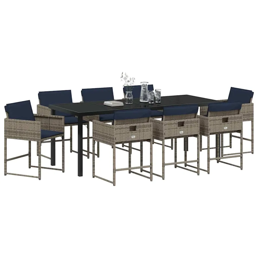 Ensemble de salle à manger pour jardin 9 pcs Gris polyrotin - 3