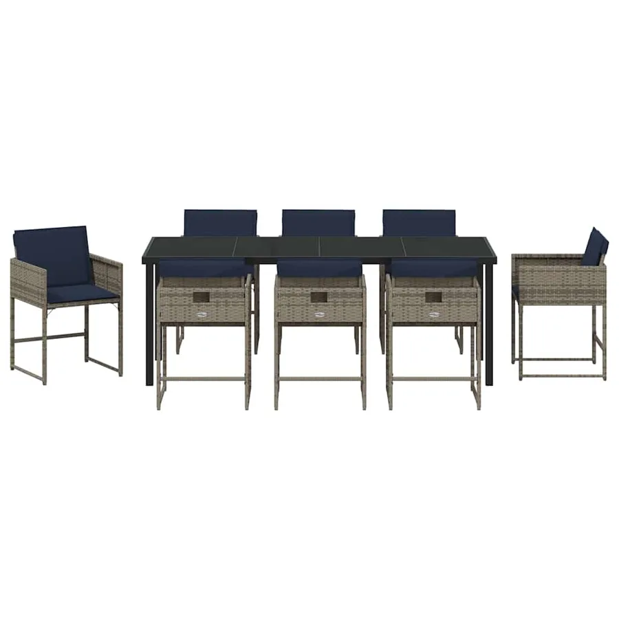 Ensemble de salle à manger pour jardin 9 pcs Gris polyrotin - 7