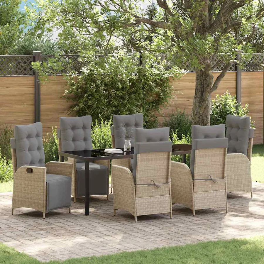 Ensemble de salle à manger pour jardin 7 pcs Beige polyrotin