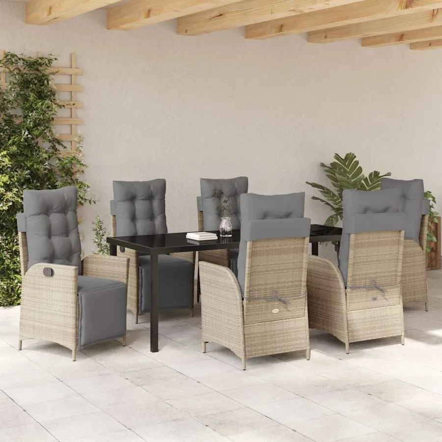 Ensemble de salle à manger pour jardin 7 pcs Beige polyrotin - 4