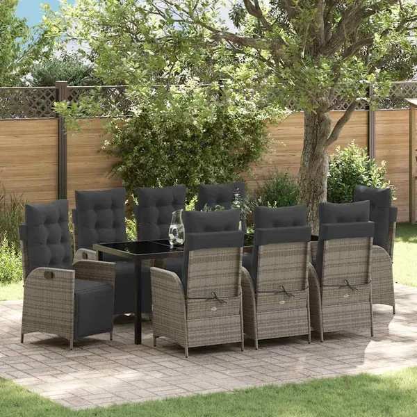 Ensemble de salle à manger pour jardin 9 pcs Gris polyrotin