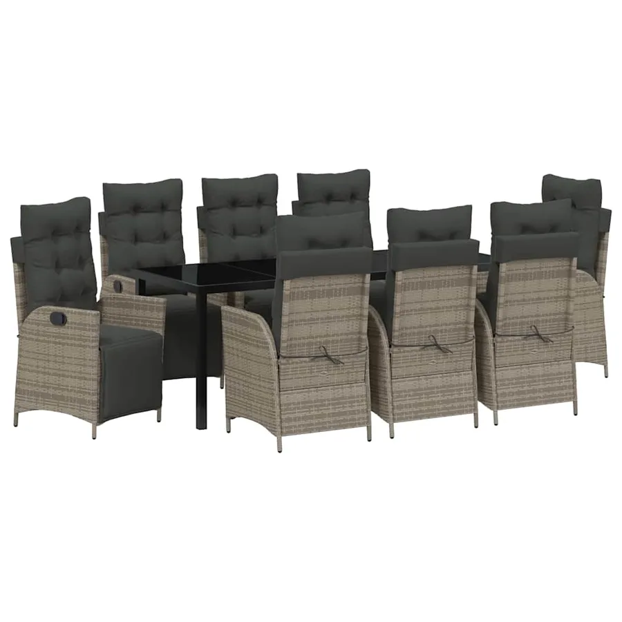 Ensemble de salle à manger pour jardin 9 pcs Gris polyrotin - 2