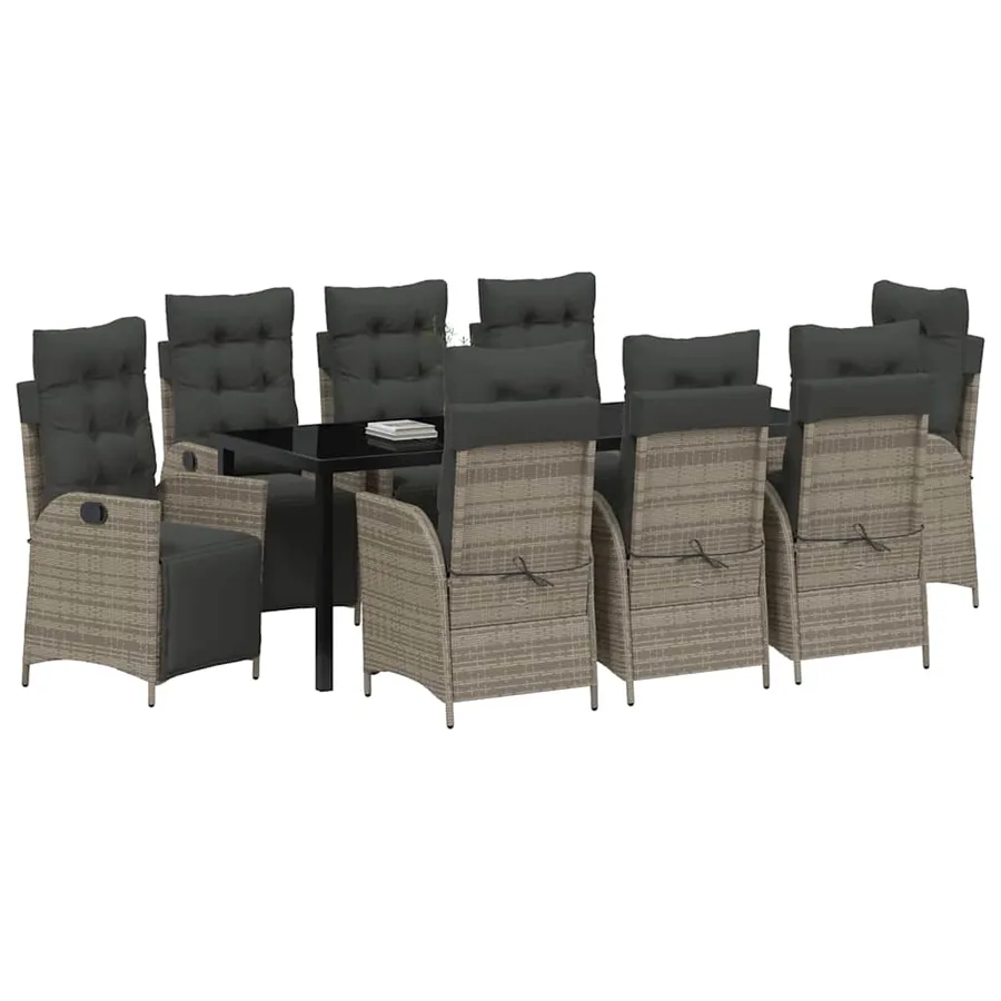 Ensemble de salle à manger pour jardin 9 pcs Gris polyrotin - 3