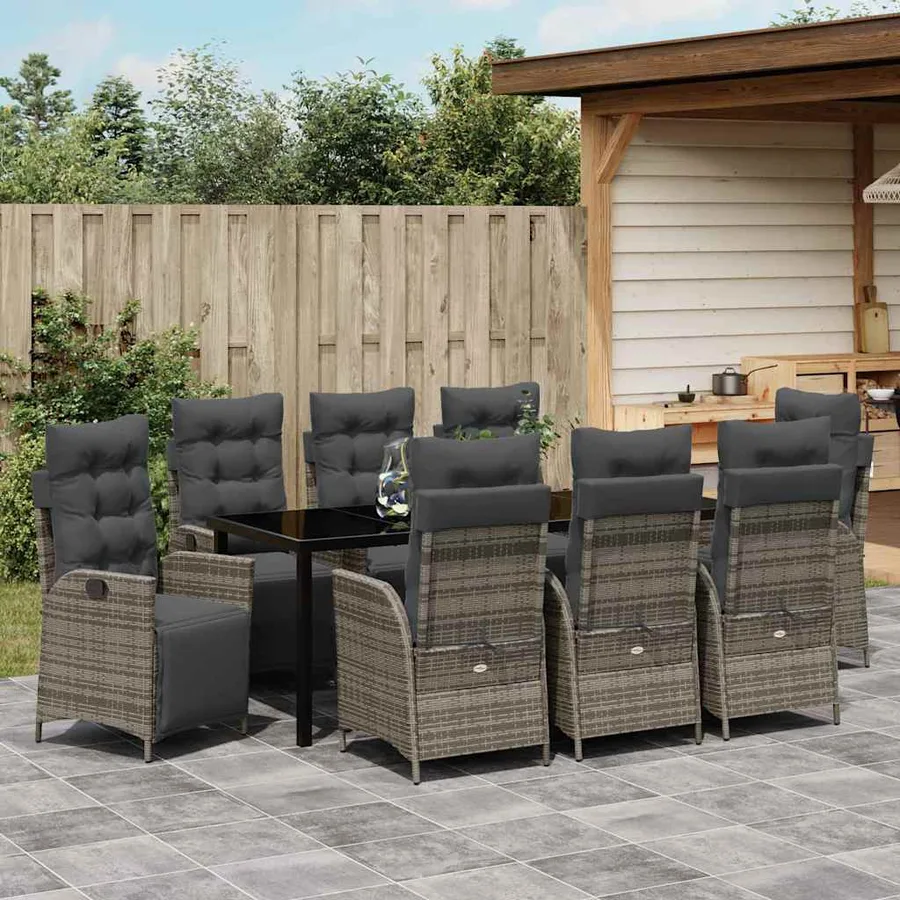 Ensemble de salle à manger pour jardin 9 pcs Gris polyrotin - 4