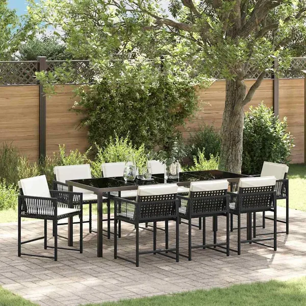 Ensemble de salle à manger pour jardin 9 pcs Noir polyrotin