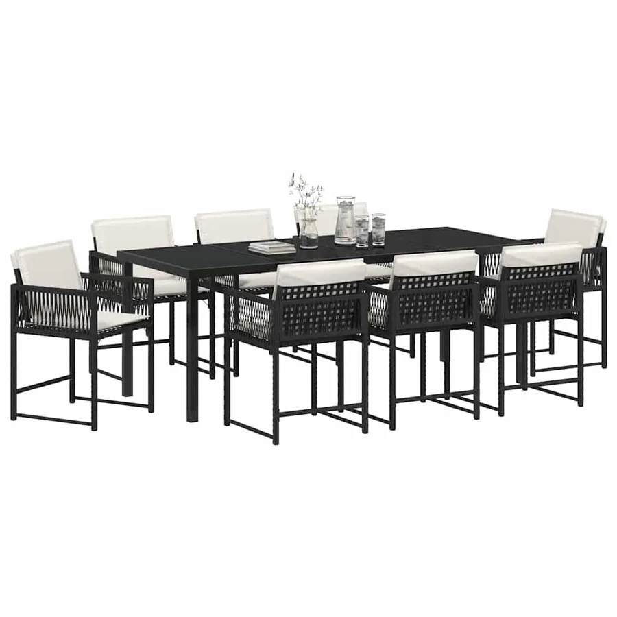 Ensemble de salle à manger pour jardin 9 pcs Noir polyrotin - 3
