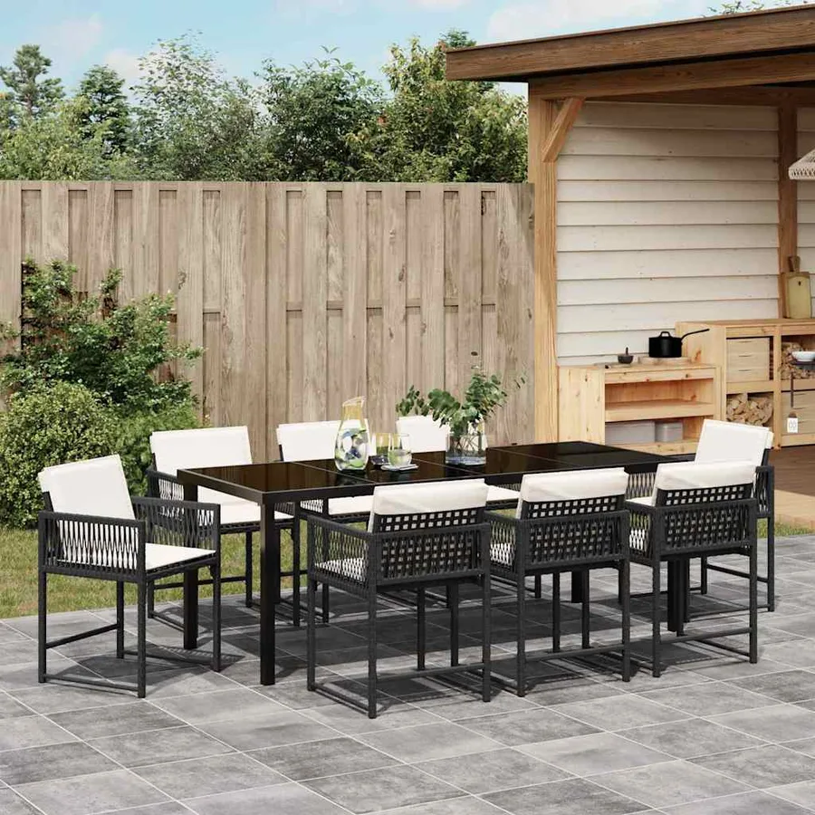 Ensemble de salle à manger pour jardin 9 pcs Noir polyrotin - 4