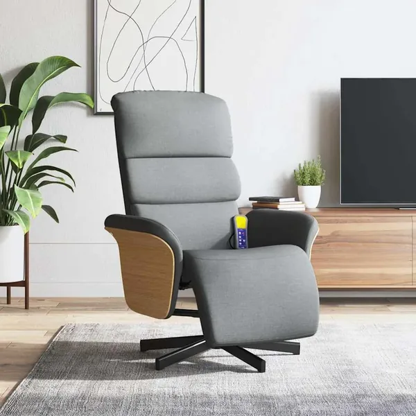 Fauteuil inclinable de massage et repose-pieds gris clair tissu