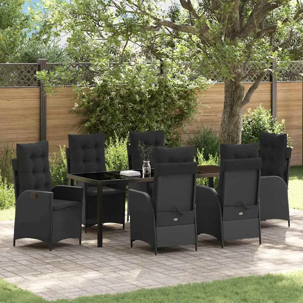 Ensemble de salle à manger pour jardin 7 pcs Noir polyrotin