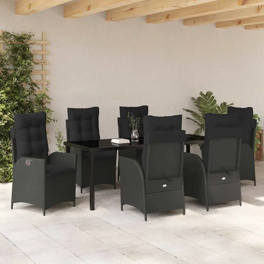 Ensemble de salle à manger pour jardin 7 pcs Noir polyrotin - 4