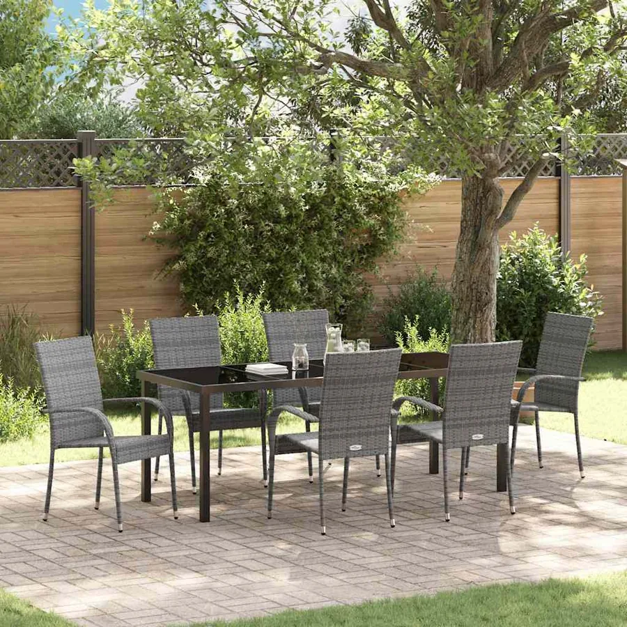 Ensemble de salle à manger pour jardin 7 pcs Gris