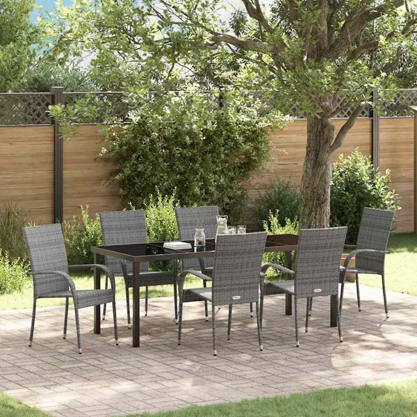 Ensemble de salle à manger pour jardin 7 pcs Gris