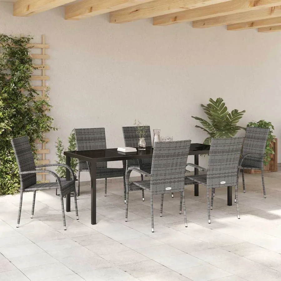 Ensemble de salle à manger pour jardin 7 pcs Gris - 4